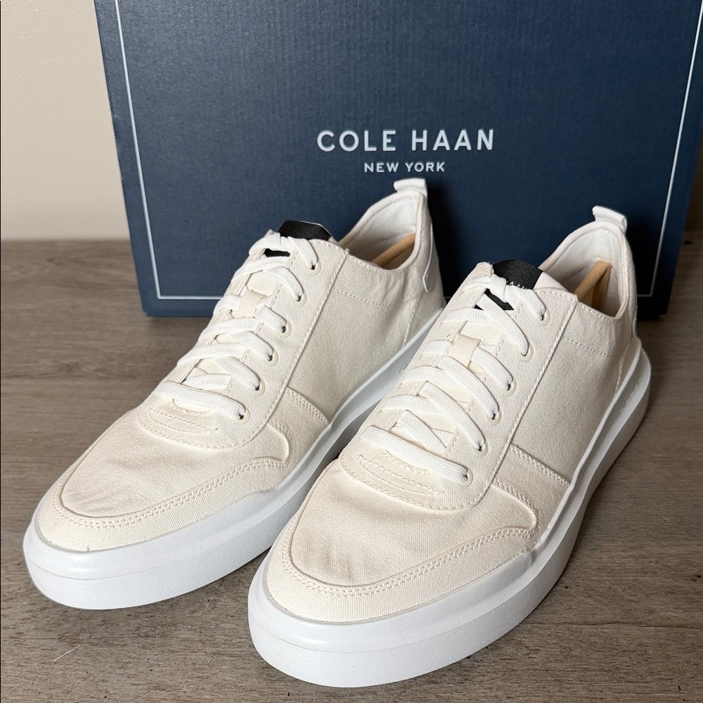 Cole Haan Men’s Cream Canvas Low-Top Sneakers